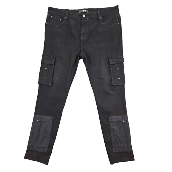 Serenede Cybercloud Men's Black Cargo Jeans Slim Fit Pants - Size 42 Denincore - Picture 1 of 15